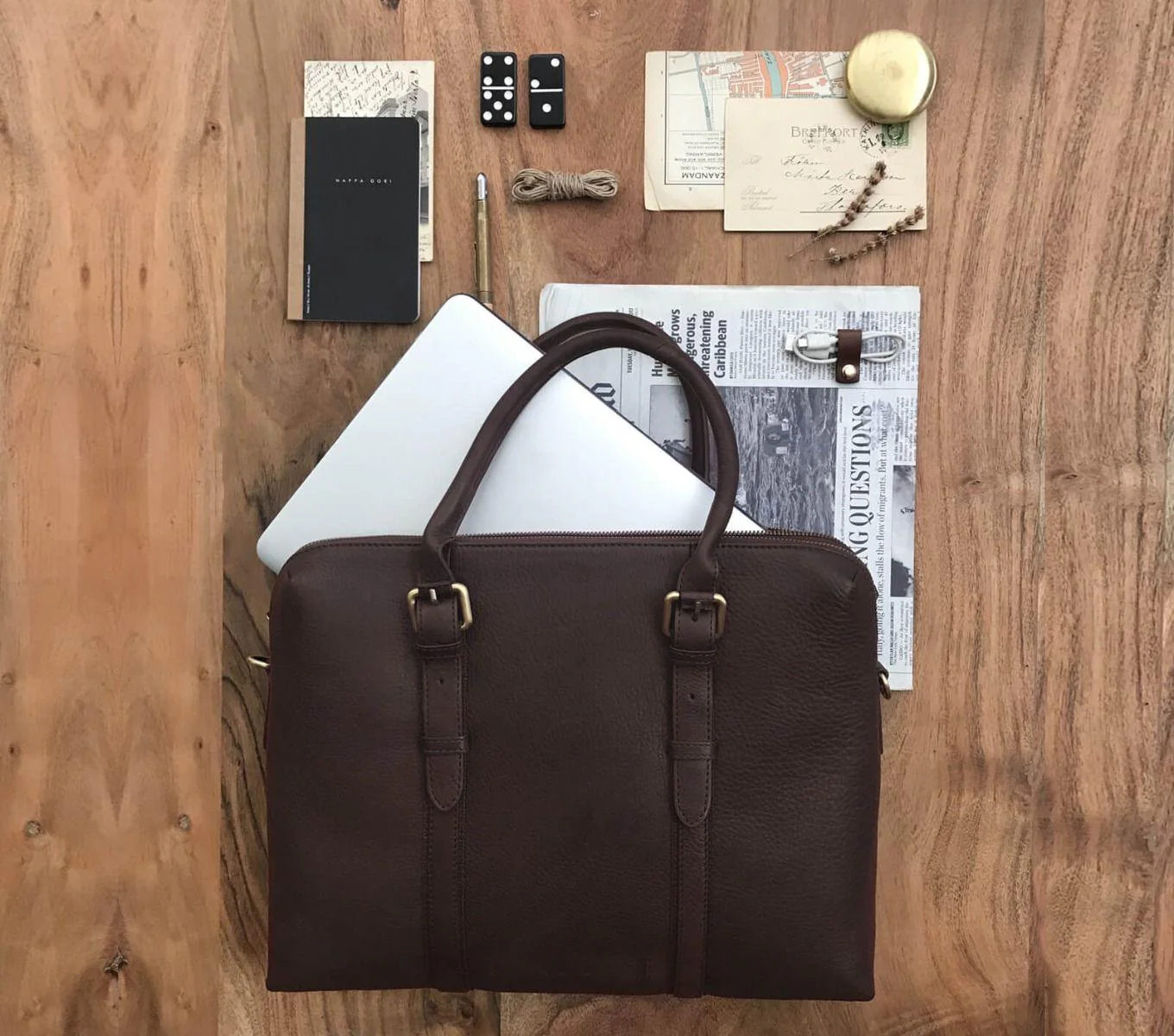 DUAL ZIP LAPTOP BAG LEATHER 15 INCH - Image 4