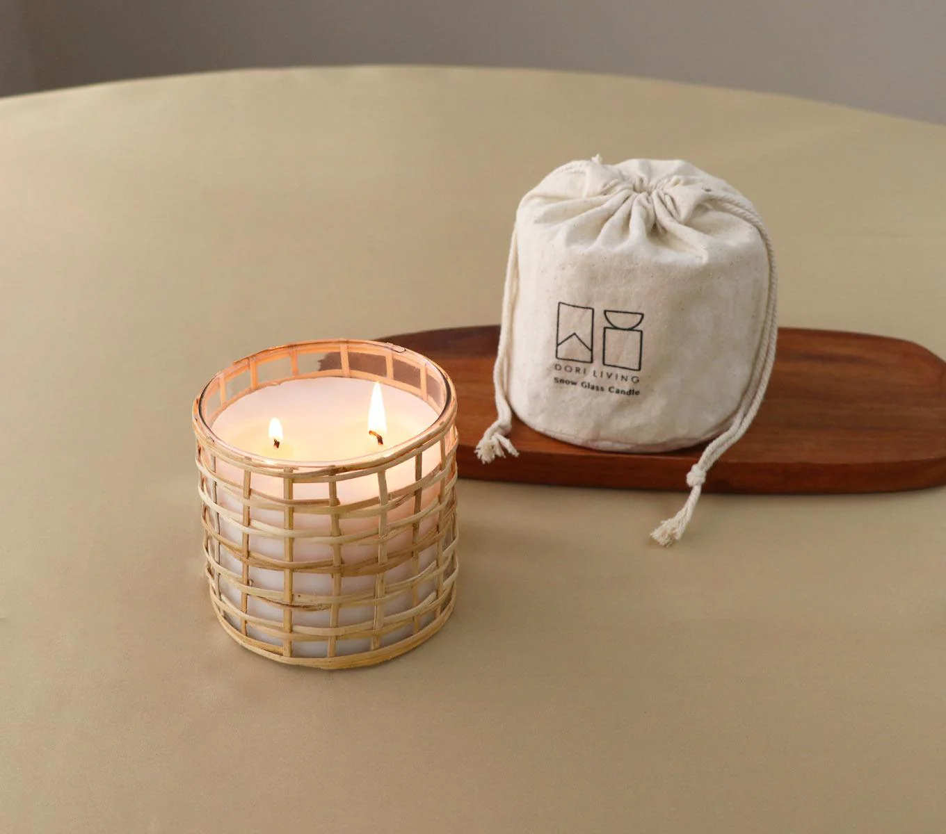 SNOW GLASS CANDLE - SQUARE WEAVE - Image 3